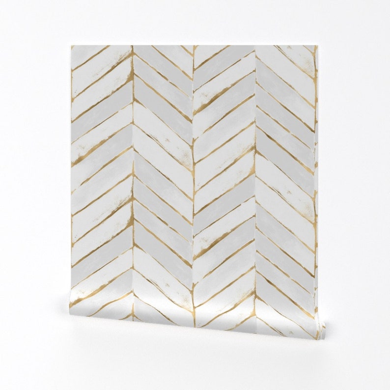 Glam Chevron Wallpaper Chevron Painterly by crystal_walen Herringbone White Oversized Removable Peel and Stick Wallpaper by Spoonflower image 1