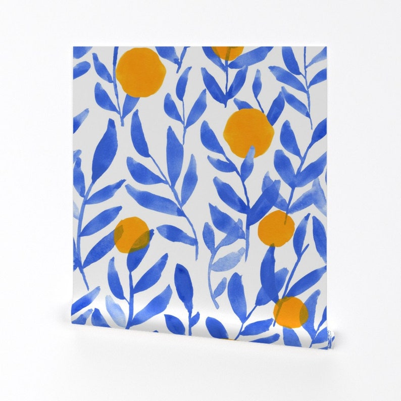 Citrus Wallpaper Modern Lemons Block By Tiffanievanscreates Blue Orange White Fruit Removable Self Adhesive Wallpaper Roll by Spoonflower image 1