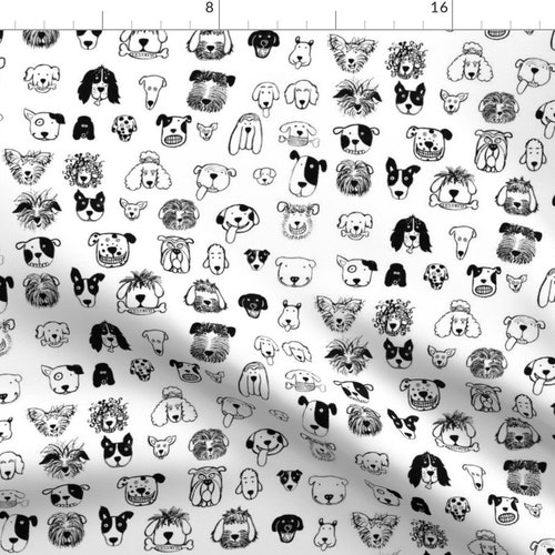 Quirky Dogs Fabric Black and White Dogs by Etsy