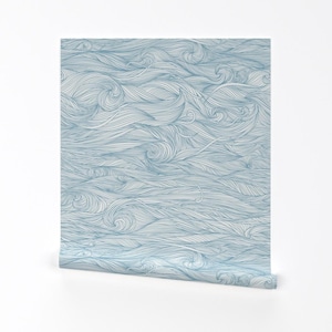 Papier peint océan - vagues par Innaogando - lignes de vagues océan bleu blanc rouleau de papier peint auto-adhésif amovible imprimé personnalisé par Spoonflower