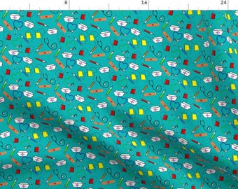 Nurse Fabric - Nurse Theme By Hot4tees Bg@Yahoo Com - Nurse Stethoscope Syringe Hat IV Bandage Cotton Fabric By The Yard With Spoonflower