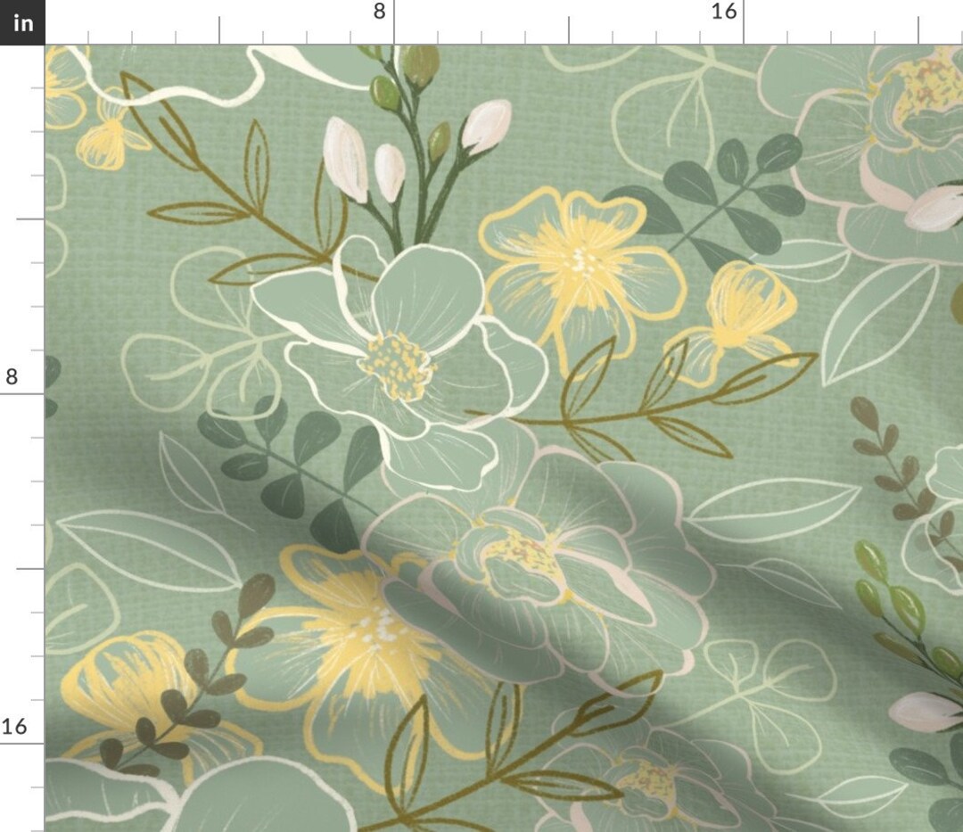 Safe Green Floral Fabric Sage Garden by Birdie_lane_designs Etsy