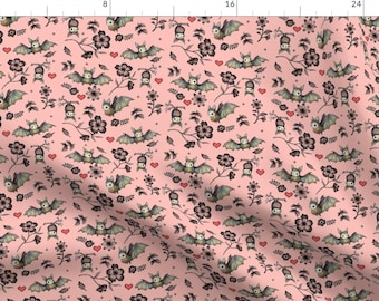 Pink Bats Fabric - Bat And Hearts Small By Andrea Zuill - Gothic Cute Valentine's Day Halloween Cotton Fabric By The Yard With Spoonflower