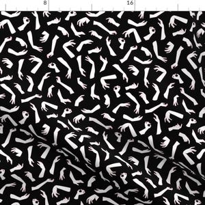 Hand Print Fabric - Hand Print On Black By Dearchickie - Hands Arm Gestures Body Black and White Cotton Fabric By The Yard With Spoonflower image 1