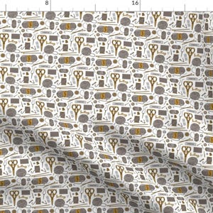 Knitting Print Fabric - Vintage Knitting By Magicforestory - Knitting Materials Illustration Cotton Fabric By The Yard With Spoonflower image 1