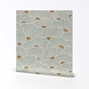 Neutral Flowers Removable Peel and Stick Wallpaper - Modern Geometric Soft Lines - Wall Art Wall Decor - San Diego Blue by amy_maccready
