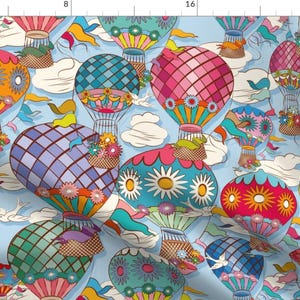 Flying Machine Fabric - Hot Air Balloons By Cassiopee- Hot Air Balloon Baby Kids Nursery Colorful Cotton Fabric By The Yard With Spoonflower