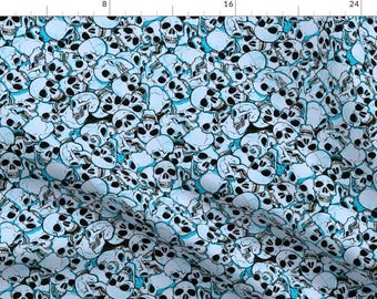 Blue Skull Fabric - Skull Pile 1 By Jadegordon - Blue Skull Halloween Decor Cotton Fabric By The Yard With Spoonflower