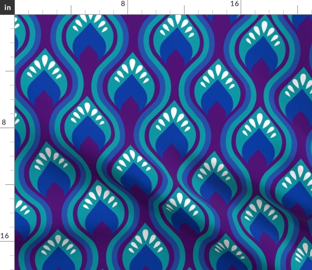 Jewel Tone Fabric Groovy Peacock by Lellobird Retro Home Decor Jewel