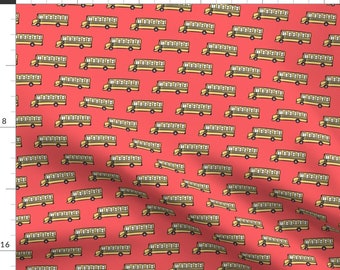 School Bus on Red Fabric - School Bus On Red By Littlearrowdesign - School Bus Classroom Decor Cotton Fabric By The Yard With Spoonflower