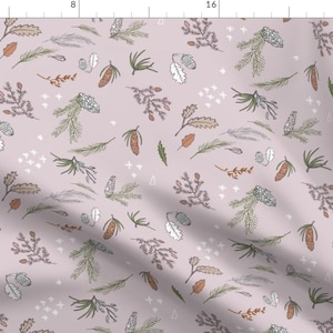 Boho Pine Fabric - Woodfall Pine Mauve Med By Nouveau Bohemian - Soft pastel Mauve pink Woodland Cotton Fabric By The Yard With Spoonflower