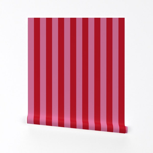 Valentine's Day Wallpaper - Bright Stripe by hollycejeffriess - Bold Stripe Pink Red Love Removable Peel and Stick Wallpaper by Spoonflower