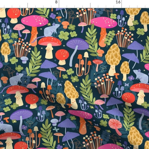 Bright Toadstool Fabric - Mushroom Forest by heybee - Whimsical Woodland Forest Flora Colorful Fabric by the Yard by Spoonflower