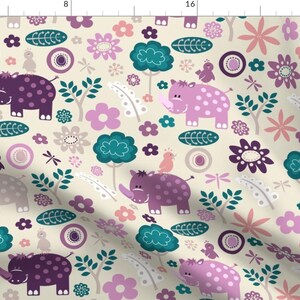 Rhino Fabric - Rhinawesomeness By Designs By Lisa K - Jungle Zoo Safari Cotton Fabric By The Yard With Spoonflower