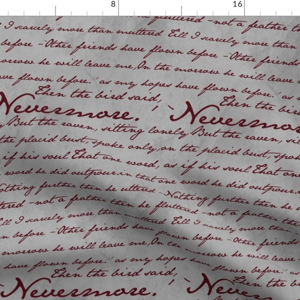 Words Fabric - Nevermore In Blood Red ~ Edgar Allan Poe By Peacoquettedesigns - Words Nevermore Cotton Fabric By The Yard With Spoonflower