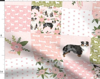 Australian Shepherd Fabric - Australian Shepherd Pet Quilt D Cheater Quilt Floral By Petfriendly- Cotton Fabric By The Yard With Spoonflower