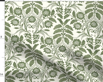 Monochrome Floral Fabric - Oak And Sunflower by michele_norris - Sunflower Damask Acorn Olive Green Fabric by the Yard by Spoonflower