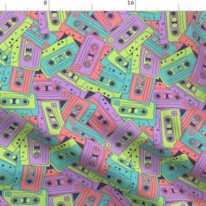 Mix Tapes Fabric - Tape Song 80s Mix By Leighr - Retro Pop Art Audio Cassette 80s 90s Technology Cotton Fabric By The Yard With Spoonflower