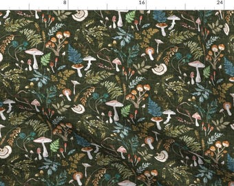 Moody Fabric - Mushroom Grove by nouveau_bohemian - Woodland Mushroom Toadstool Watercolor Fungi Fern Blue Fabric by the Yard by Spoonflower