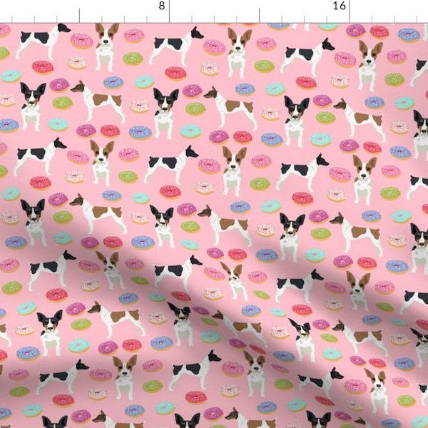 Pink Terrier + Donut Fabric - Rat Terrier Dog Fabric Donuts By Petfriendly - Rat Terrier Dog Cotton Fabric By The Yard With Spoonflower