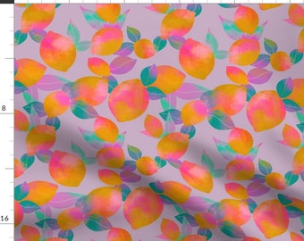 Bright Citrus Fabric - Citrus Pattern On Lilac by erikakcreates - Floral Botanical Colorful Summer Neon Fabric by the Yard by Spoonflower
