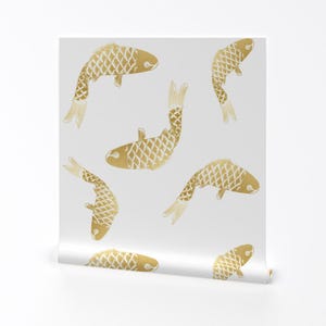Goldfish Wallpaper - Gold Metallic Fish Goldfish By Jenlats - Goldfish Custom Printed Removable Self Adhesive Wallpaper Roll by Spoonflower