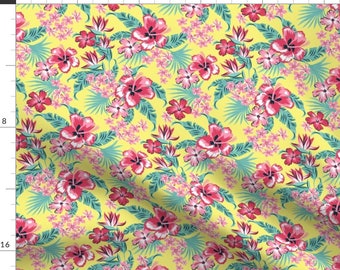 Vintage Hawaiian Fabric - Hibiscus Yellow By 50s Vintage Dame - Vintage Hawaiian Floral Apparel Cotton Fabric By The Yard With Spoonflower