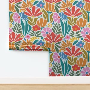 Psychedelic Floral Gold or Silver Metallic Wallpaper - Retro 1960s Pink Botanical Wallpaper Roll - Maximalism Folk by jenflorentine - image 8