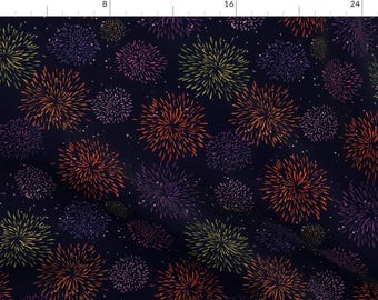 Firework Fabric - Fireworks In Bloom By Ceciliamok - Fireworks Dark Navy Purple Cotton Fabric By The Yard With Spoonflower