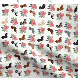Dachshund Fabric - Doxie Dog Cute Dachshunds Floral Wreath Rotated By Petfriendly - Dachshunds Cotton Fabric By The Yard With Spoonflower