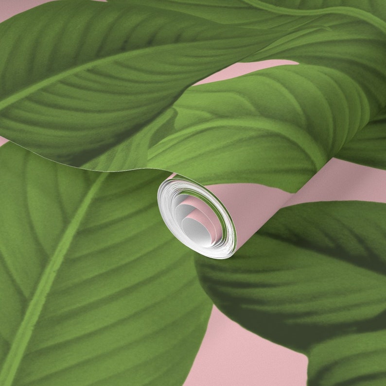 Leaves Wallpaper Palm in Palm Pink Foliage by - Etsy