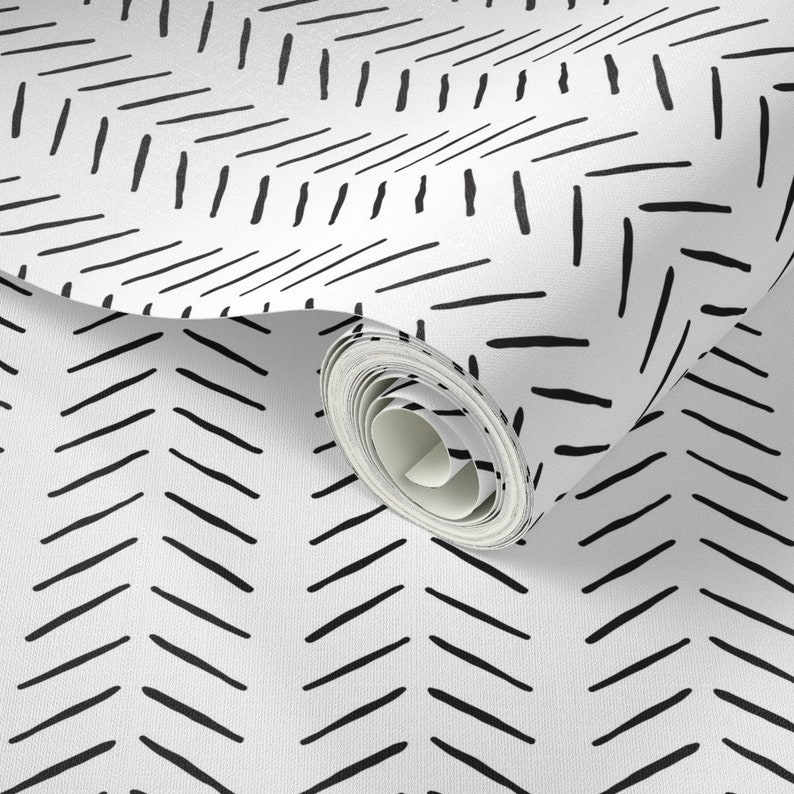 Herringbone Wallpaper Black and White Large Scale by Etsy