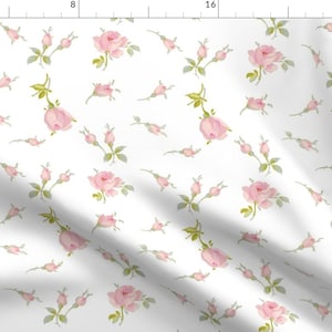 Dainty Pink Rosebuds Fabric - Imogen Rosebuds For Faith By Lilyoake - Blush Pink Roses Botanical Cotton Fabric By The Yard With Spoonflower