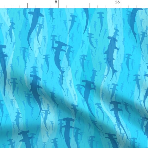 Sharks Fabric Hammerhead by Madtropic Tiki Tropical Blue Shark Ocean ...