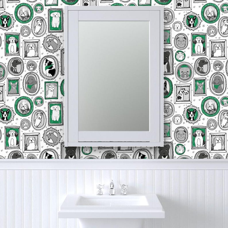 Hondenbehang - Hondenportretten van Andrea Lauren - Groenwitte honden op maat bedrukte verwijderbare zelfklevende behangrol van Spoonflower afbeelding 8