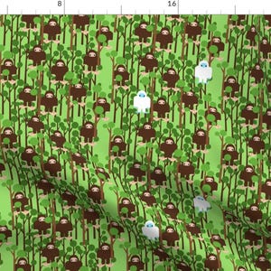 Sasquatch Fabric - Lost In Bigfoot Forest Small By Thirdhalfstudios - Yeti Myth Kids Monster Cotton Fabric By The Yard With Spoonflower