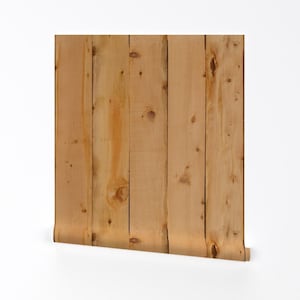 Holz Bild Tapete - Kiefernholz Planken Von Peacoquettedesigns - Braun Rustikale Holz Entfernbare selbstklebende Tapetenrolle von Spoonflower