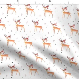 Christmas Fabric - White Snow Deer By Shopcabin -  Woodland Watercolor Christmas Cotton Fabric By The Yard With Spoonflower