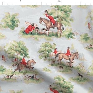 Watercolor Hunt Fabric - Horse Toile by ponymacaroni - Blue Horses Hunting Traditional Equestrian Fabric by the Yard by Spoonflower