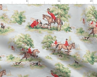 Watercolor Hunt Fabric - Horse Toile by ponymacaroni - Blue Horses Hunting Traditional Equestrian Fabric by the Yard by Spoonflower