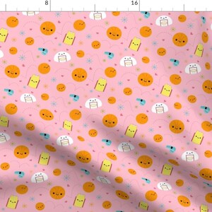 Basketball Fabric - Happy Basketball And Friends - Pink By Clayvision - Kawaii Basketball Sports Cotton Fabric By The Yard With Spoonflower