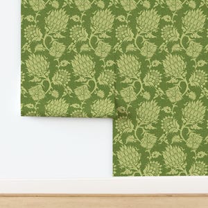 Green Damask Wallpaper - Contessa Vert By Willowlanetextiles - Vintage Custom Printed Removable Self Adhesive Wallpaper Roll by Spoonflower image 4