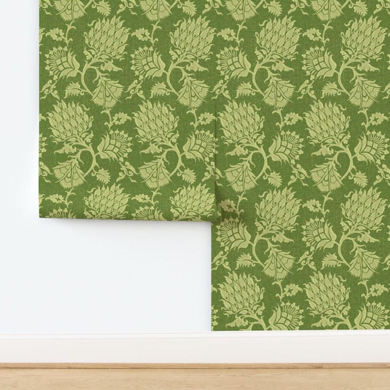Green Damask Wallpaper - Contessa Vert By Willowlanetextiles - Vintage Custom Printed Removable Self Adhesive Wallpaper Roll by Spoonflower image 4