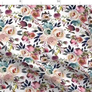 May include: A seamless pattern featuring watercolor floral designs in shades of pink, blue, and purple. The flowers are arranged in a repeating pattern on a white background.