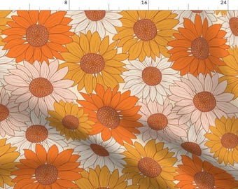 Retro Fabric - Autumn Sunflowers by gkumardesign -  Boho Floral Sunflowers Sixties Groovy Hippie Daisies Fabric by the Yard by Spoonflower