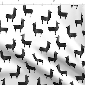 Llamas Fabric - Shiny Black Llamas Silhoutte By Lub By Lamb - Llama Alpaca Farm Animal Silhouette Cotton Fabric By The Yard With Spoonflower