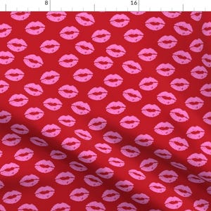 Valentines Day Fabric - Kiss Fabric By Charlottewint - Red Pink Lips Mouth Kisses Love Hearts Cotton Fabric By The Yard With Spoonflower