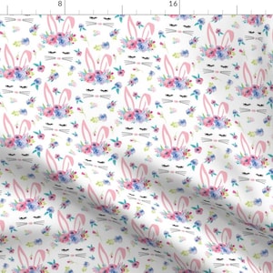 Pink Bunnies Fabric - Pink Bunny Floral By Twodreamsshop - Pink Bunny Rabbit Spring Easter Cotton Fabric By The Yard With Spoonflower