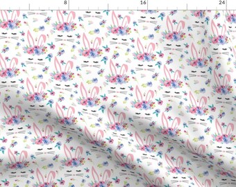 Pink Bunnies Fabric - Pink Bunny Floral By Twodreamsshop - Pink Bunny Rabbit Spring Easter Cotton Fabric By The Yard With Spoonflower