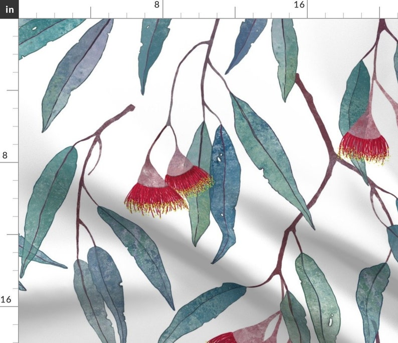 Tropical Eucalyptus Fabric Eucalyptus Leaves and Flowers by Etsy